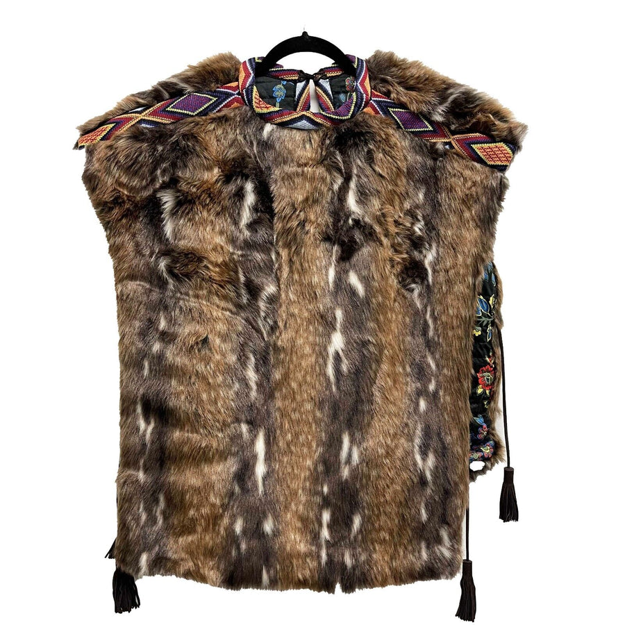Etro FW 22-23 RUNWAY faux fur nomad vest One Size Brown Jacket Poncho Cape