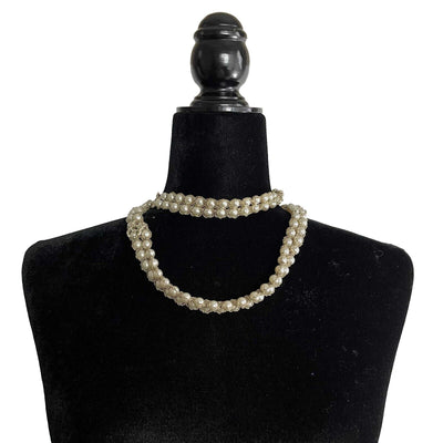 Chanel New Pearl Style Necklace Double Strand White CC Charm Chain Wrapped 2015