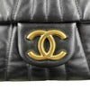 CHANEL Wave Quilted Black Calfskin Leather Maxi Flap Gold-tone Shoulder Bag