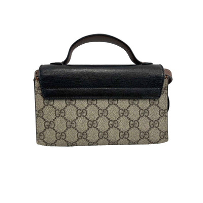 Gucci Mini Padlock Top Handle Bag GG Coated Canvas and Leather Brown Handbag