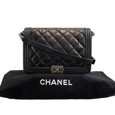 Chanel Double Stitch Boy Flap Medium Quilted Calfskin Black Handbag