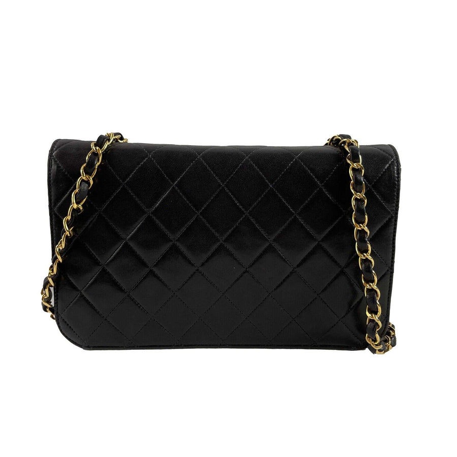 Chanel Vintage Black Quilted Lambskin Small Classic Full Flap Crossbody Bag