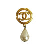 CHANEL - Vintage 94A CC Logo Circle / Pearl Drop Textured - Gold Brooch