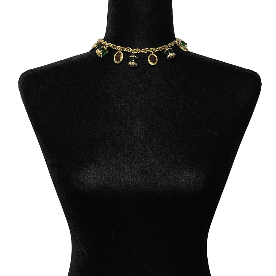 CHANEL - Vintage 1971/81 Gripoix Green / Red Charm Chocker Necklace / Bracelet