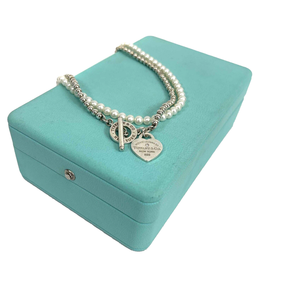 TIFFANY & CO Wrap Necklace in Silver with Pearls and a Diamond Heart Pendant