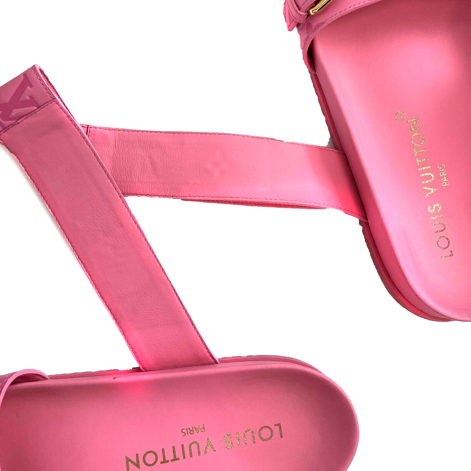 NEW LOUIS VUITTON LV Logo Pink Mink Fur Bom Dia Flat Mules Slides