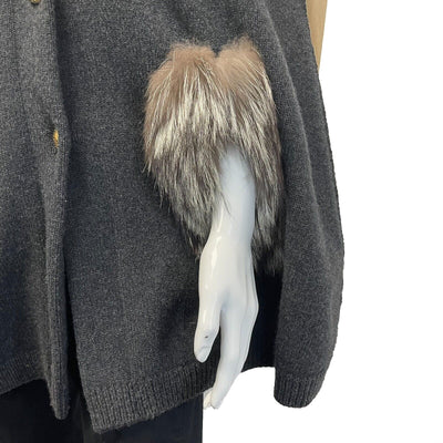 Louis Vuitton Pristine Poncho Cape with Fox Fur Collar Small Dark Gray