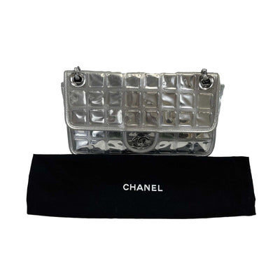 CHANEL - Ice Cube Silver PVC Medium CC Quilted Vinyl Single Flap Shoulder Bag
