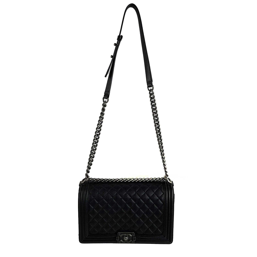 Chanel - CC Boy Flap Quilted Double Stitch Old Medium - Black Caviar Leather