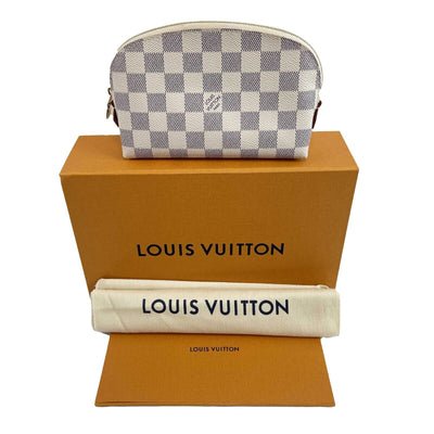 Louis Vuitton Damier Azur Canvas Cosmetic Pochette Pouch With Box White