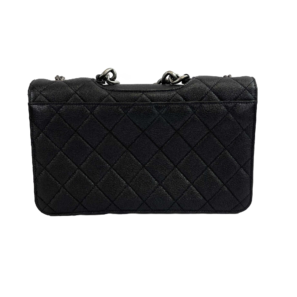 Chanel - New Caviar Top Chain Jumbo CC Flap Strap Handle Black Shoulder Bag 19