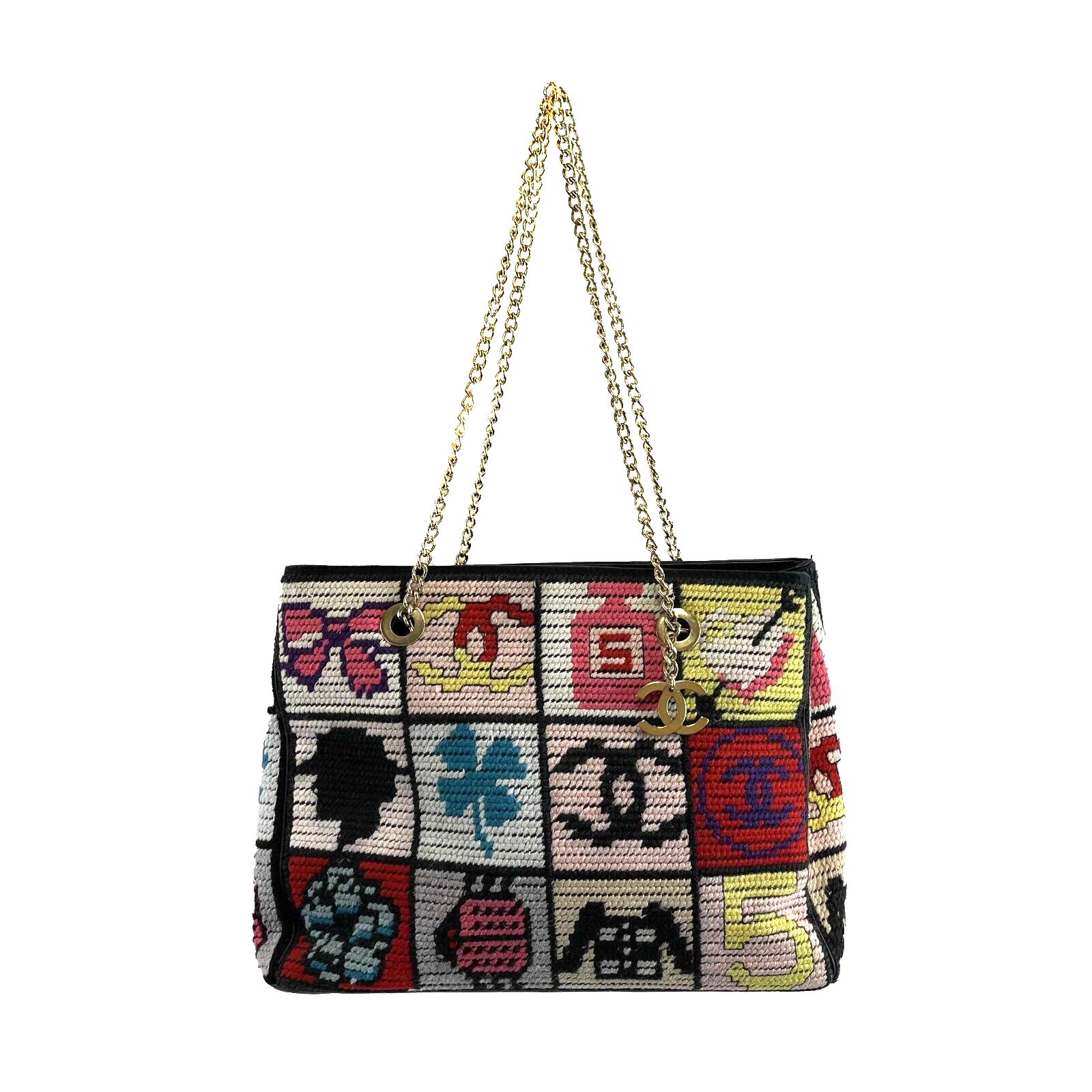 Chanel Multicolor Wool Precious Symbols Needle Point Bag Handbag 2003-2004 W/Box
