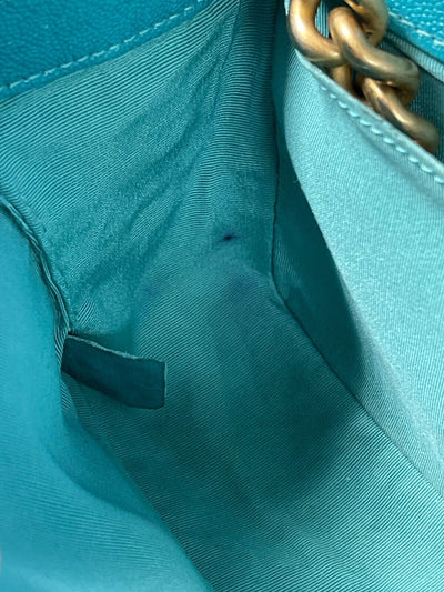 Chanel Excellent Boy Flap Medium Turquoise Handbag Excellent