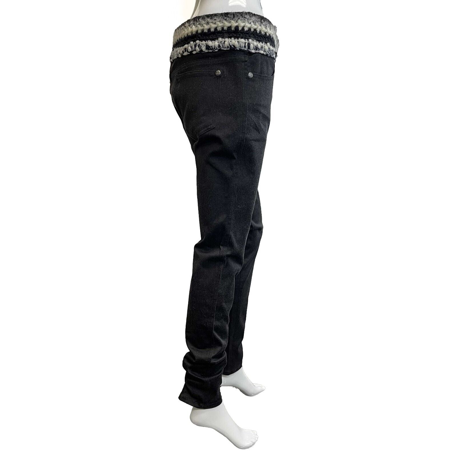 Chanel New w/o Tags Slim Pants Tweed 13B Black White 42 US 10 Grey