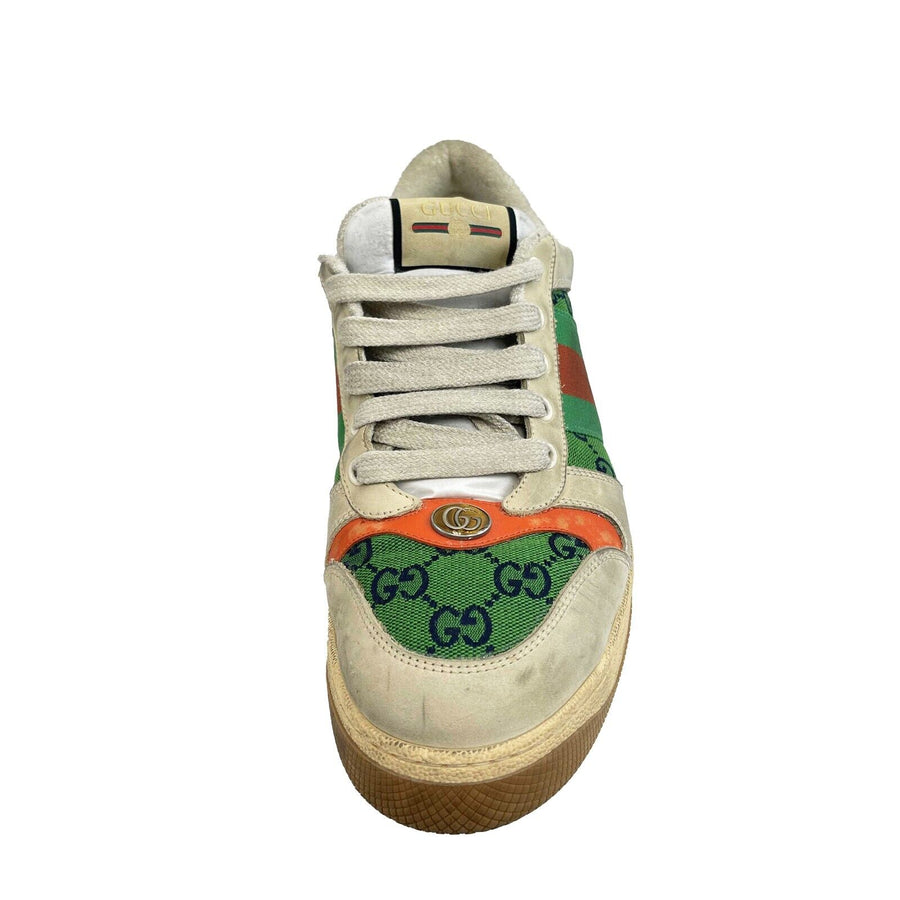 Gucci Screener GG Webbing Leather Sneakers Beige Green Orange US 9 Shoes