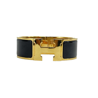 Hermes - Excellent - Clic Clac Bracelet - Gold / Black Cuff