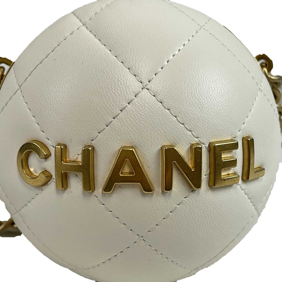 Chanel Paris Coco Sphere Minaudiere Chain Clutch Handbag White Crossbody 2022