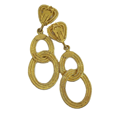 CHANEL - Vintage 28 Earrings Double Hoop Circle Swing Gold Plate Clip On