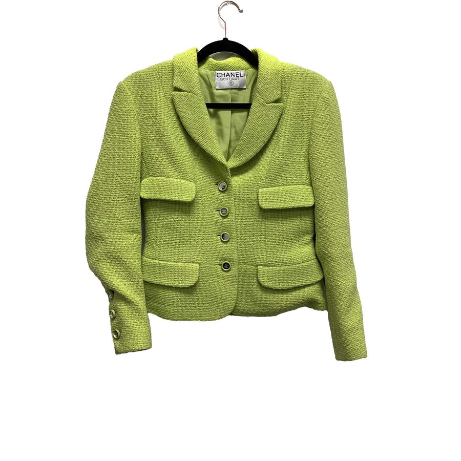 Chanel Excellent 95 blazer mirror CC buttons vintage rare Lime Green Jacket US 4