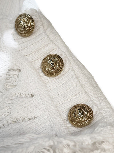 Balmain Pristine Crochet Destroyed Cotton Knit White Sweater 34 XS US 2