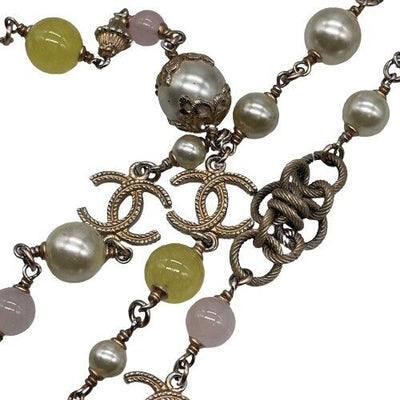 Chanel 2016 Necklace Pearl Long CC Clear Beads Yellow Necklace