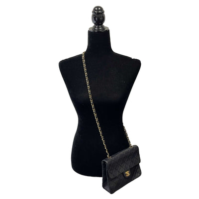 CHANEL - Vintage CC Mini Matrasse Chain Black Lambskin Leather Crossbody