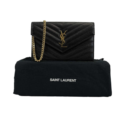 Saint Laurent - YSL Monogram Quilted Leather Black Wallet on a Chain