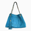 Gucci Nubuck Medium Soho Chain Shoulder Tote Aqua Blue Handbag
