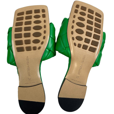 Bottega Veneta Lido Flat Intrecciato Sandals Green 37 US 6.5 7 Pristine