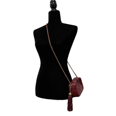 Chanel Vintage 90's Diamond Camera CC quilted Lambskin Tassel Red Handbag
