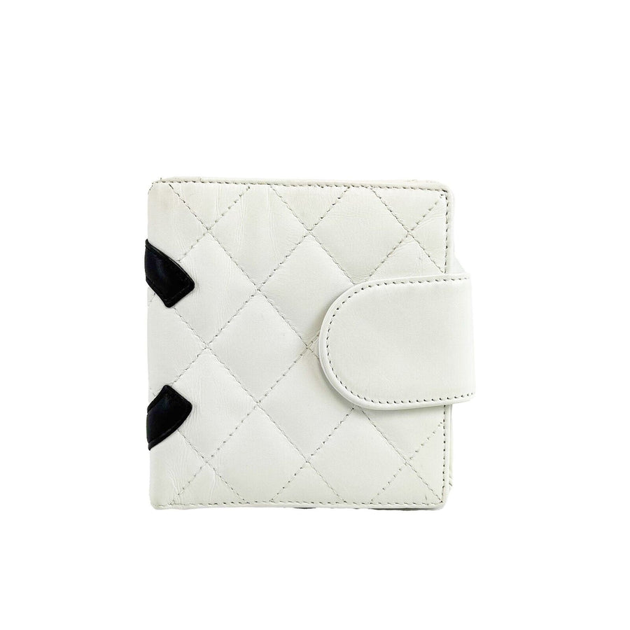 Calfskin Quilted Cambon Ligne Bi-fold Wallet White Excellent