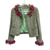 CHANEL - Tweed Jacket Ripped Flower Trim Fringe - Mint Green FR 38 US 6