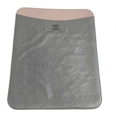 CHANEL - CC Aged Calfskin iPad Cover - Silver / Pink - BougieHabit
