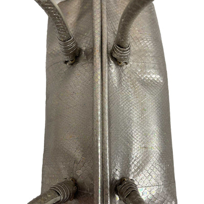 Bottega Veneta - Silver Iridescent Python Skin Top Handle Shoulder Bag