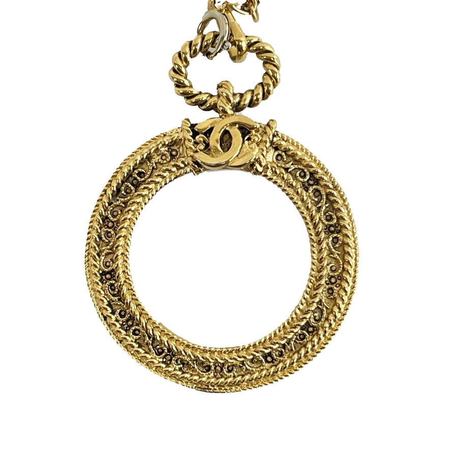 CHANEL - 19K CC Chain Hoop Clip-On - Champagne Gold Quilted Red