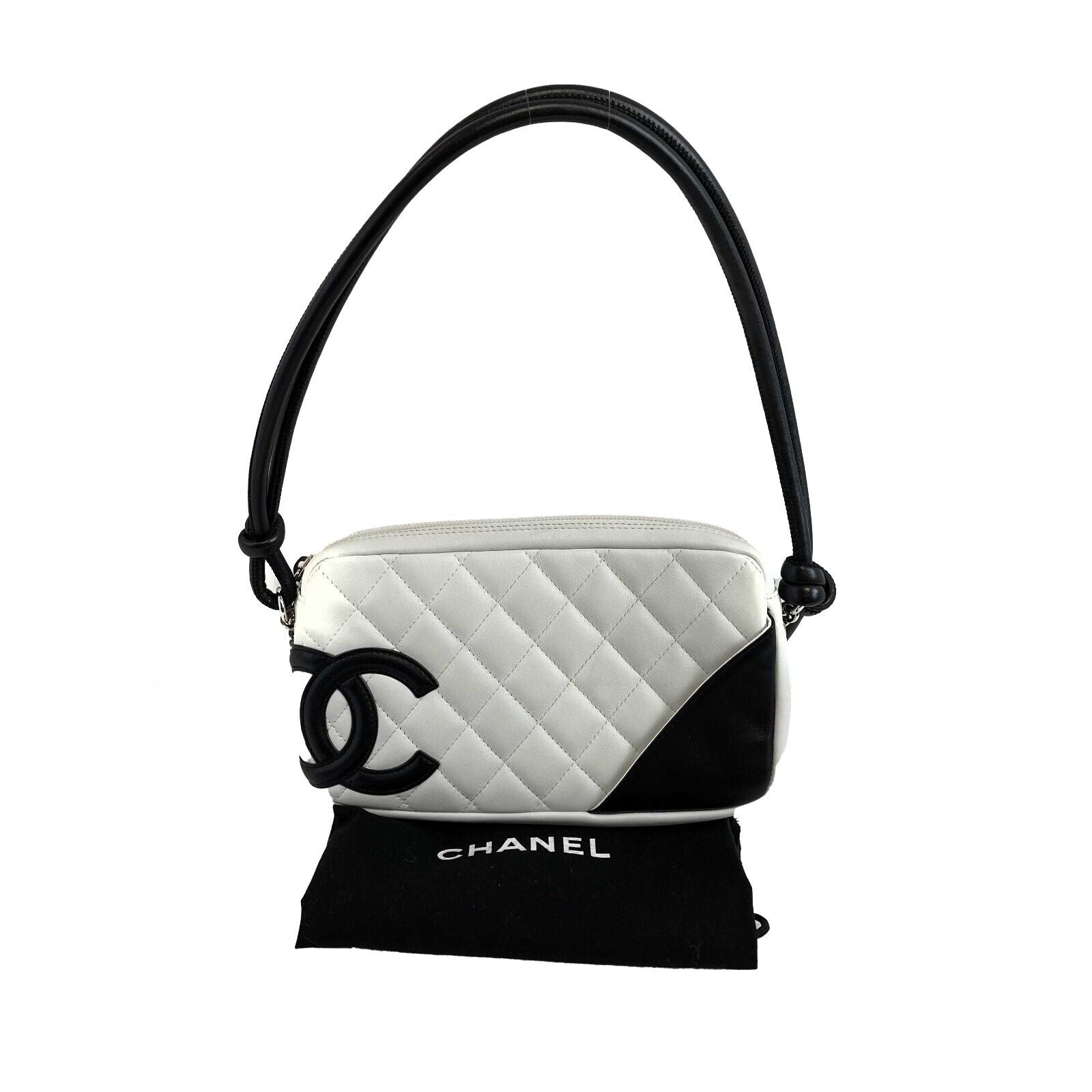 Chanel Ligne Cambon Quilted Pochette White Black Shoulder Bag - BougieHabit
