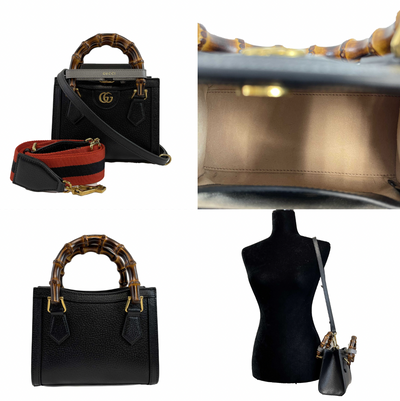 Gucci Excellent Mini Diana NM Bamboo Handle Tote Black Crossbody Bag