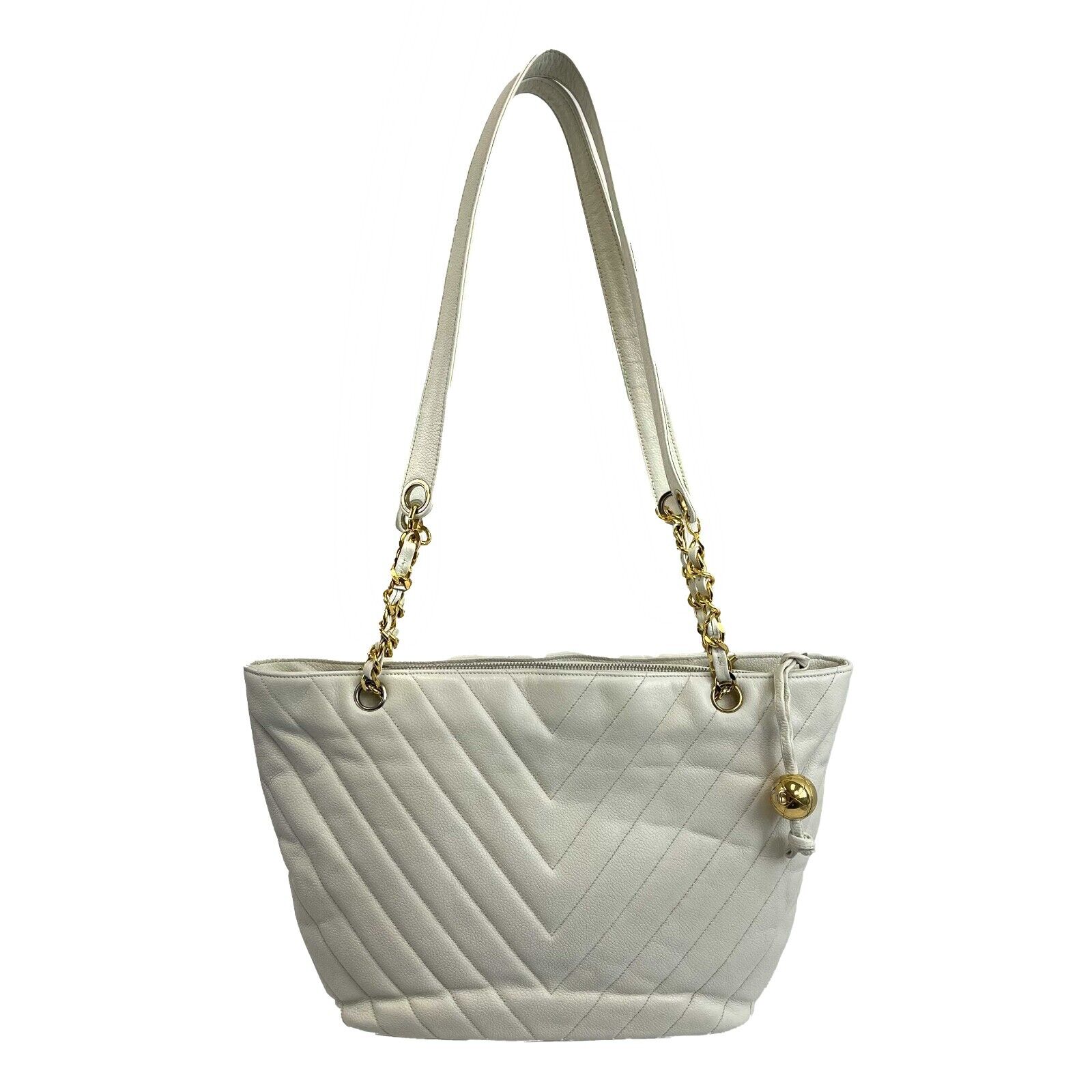 chanel white tote bag leather