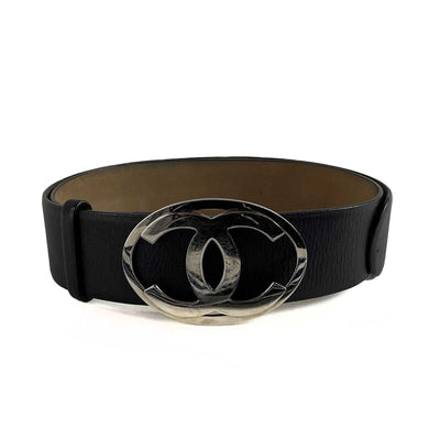 Chanel CC Rare Black Belt With Silver Hardware 85/34 Good Condition