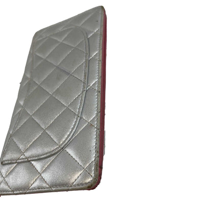 Chanel CC Quilted Silver Clutch Wallet