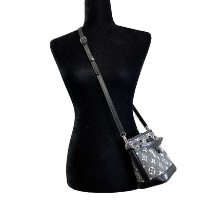 Louis Vuitton Monogram Jacquard Denim Nano Noe Gray Black Crossbody Bag NEW