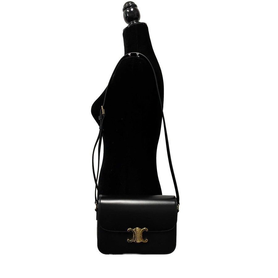 Celine - New w/o Tags - Triomphe Medium Black Shiny Calfskin Handbag