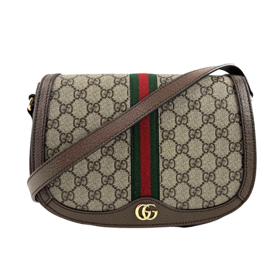 Gucci GG Supreme Monogram Web Small Ophidia Flap Messenger Brown Crossbody Bag