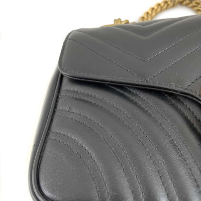 Gucci Excellent Small GG Marmont Flap Matelasse Black Crossbody Bag