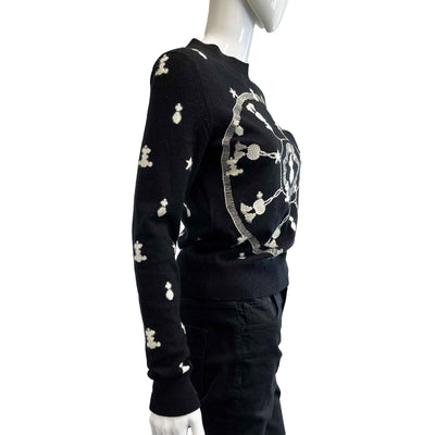 Hermes Rare Black White Embroidered Postes et Cavalerie Sweater Black 36 US 4