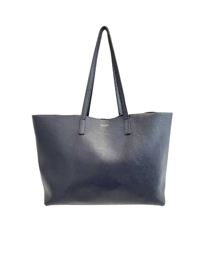Saint Laurent Large Leather Shopper Tote - Navy Blue Shoulder Bag