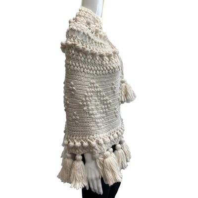 Zimmermann NEW 2022/23 FW pompon hand knit Crocheted poncho cape O/S Cream