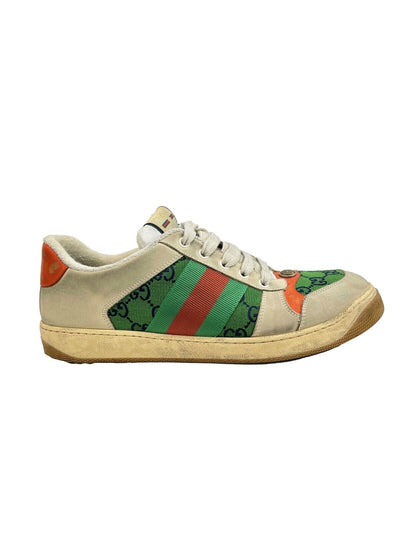 Gucci Screener GG Webbing Leather Sneakers Beige Green Orange US 9 Shoes