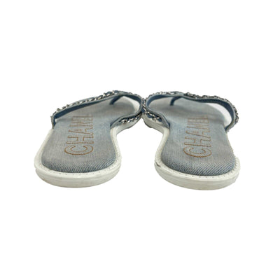 Chanel - CC Denim Sandals / Flip Flops - Blue, White - 37 / US 7
