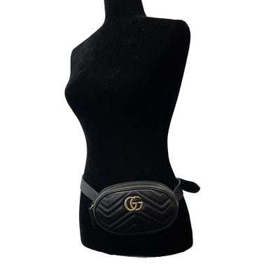 GUCCI - Excellent P1: Accessories Black GG Chevron Leather Belt Bag